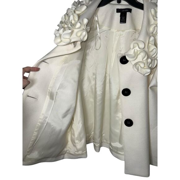 Ali Miles Swing Coat Women Plus Size 1X White Wool A-Line Ruffles Pockets Artsy - Picture 11 of 11